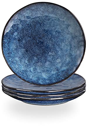 vicrays Porcelian Round Dessert Plate, 20.3 cm, Microwave, Oven, Dishwasher Safe, Scratch Resistant, Porcelain Fluted Suitable for Salad, Fruit, Snack, Home, Party, Set of 4 (Coral Blue)
