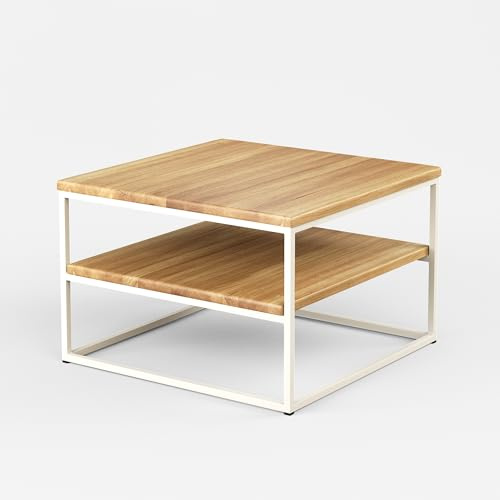 1 Original BestLoft® Couchtisch Boston Beistelltisch Industriedesign Loft (Eiche Hell + Gestell Weiß + Doppel-Platte)
