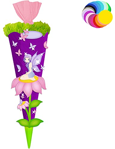 alles-meine.de GmbH Bastelset - Schultüte Farbe & Größe wählbar 70/85 / 100 cm - Schmetterlinge & Elfe - Farbe frei wählbar - Bastelschultüte - Zuckertüte zum selber Bastel..