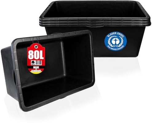 BigDean 3x Mörtelkasten 80 Liter Eckig Miniteich Pflanzkübel Blauem Engel | 80 x 48 x 28 cm, Speiswanne, Zementwanne, Mörtelwanne, Speisbütt, Made in Germany, Blauer Engel