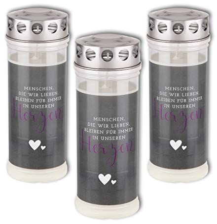 Dolorino Grablicht 'Menschen, die wir lieben, bleiben für immer in unseren Herzen' | 3er Set | 7-Tage Brenner | deutsche Qualität