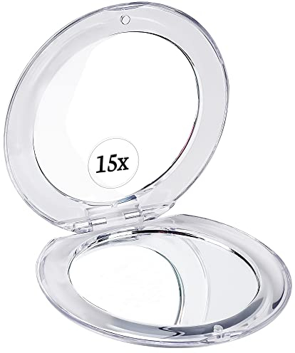 MIRRORVANA Small Compact 15X Magnifying Mirror for Travel - Handheld, Foldable & Very Lightweight - Mini Pocket-Sized Magnified Mirror for Purse - Round (8 cm)