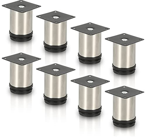 Randaco 8X Edelstahl Möbelfüße Höhe 80 mm Möbelfuß Höhenverstellbar 15mm für Möbel, Küchenschränke Tischfuß Schrankfüße Belastbar bis 250 Kg