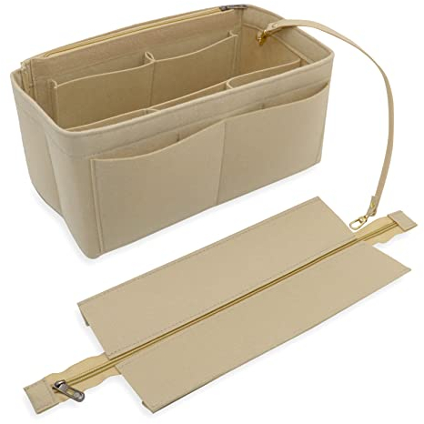 Heavyoff Handtasche Organizer für Frauen, Filz Taschen Innentaschen Multi-Taschen Einkaufstasche mit Schlüsselkette Beige, XL