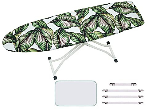 Treer Baumwollbezug Bügelbrettbezug für Dampfbügeleisen mit 4 Clips, Weich 3D Drucken 140x50cm Bügeltischbezug mit Kordelzug Komfort Polster Bezug für Bügeltisch (2 Palmwedel)