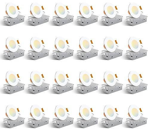 Amico 24 Pack 3 Inch 5CCT Ultra-Thin LED Recessed Ceiling Light with Junction Box, 2700K/3000K/3500K/4000K/5000K Selectable, 7W Eqv 60W, Dimmable Canless Wafer Light, 500LM High Brightness, ETL&FCC