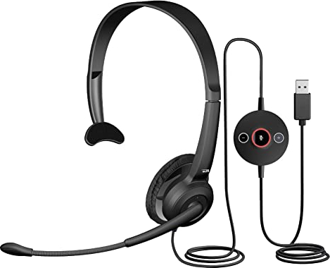 Cyber Acoustics Mono USB Headset with ENC (AC-104ENC) – Advanced Environmental Noise Cancelation, Audio for Calls & Music, in-Line Control Module, Perfect for Call Center, Classroom, Home