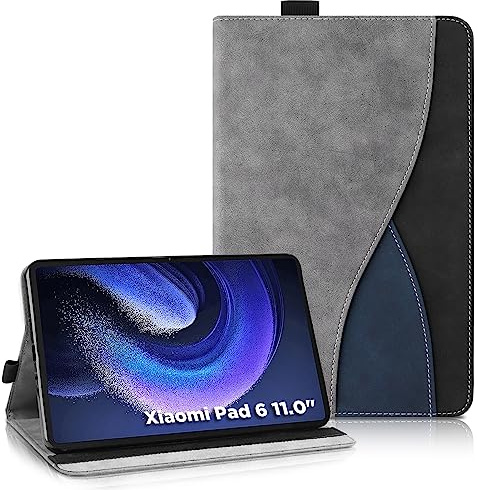 AsWant Hülle für Xiaomi Pad 6/6 Pro (11 Zoll, Modell 2023, 6. Generation) - Ultradünne Business Tricolor Tablette mit Portemonnaie und Standfunktion Schutzhülle Kompatibel mit Xiaomi Pad 6 (Gray)