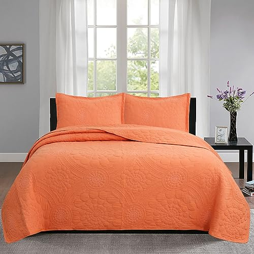 XIUWOUG Tagesdecke 240X260 Bettüberwurf, Stepp Decke Quilt Überwurf Bett,Bettwäsche Set Steppdecke Bettdecke Für Doppelbett,Tagesdecke Mit Kissen Set,Orange,240x260cm