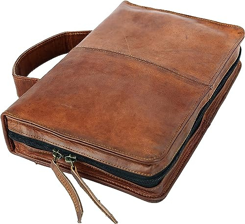 Leder-Bibeleinband, Buchumschlag, Planer, mit Griff und Rückentasche (groß)