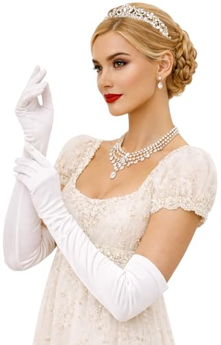 LATTEMARMALATTE Long Matte Elbow-Length Formal Gloves – Opera Style Accessory for Women’s Weddings, Proms, Halloween Costumes & Evening Parties White