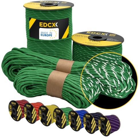EdcX Paracord 550 Typ III 4 mm – 7 Kern-Strängen, 100% Nylon, reißfest bis 250 kg – 35+ Farben (10/15/30/50/100/300 m) – Survival-Seil, Fallschirmschnur, Zeltleine | Made in EU