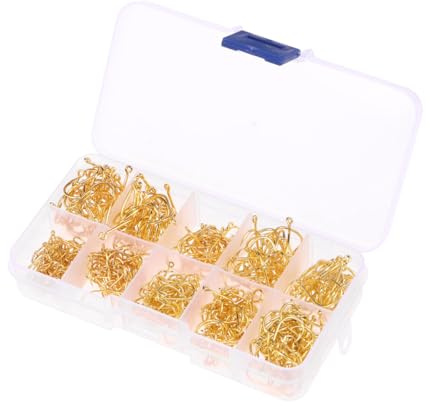 BESPORTBLE Non-Rust Fishing Hooks 500-piece Set Golden Color Carbon Steel Perforated for Tie Perfect for Pike Bass Herring