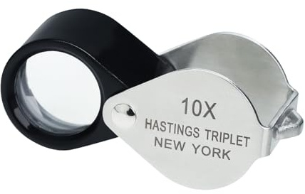 Hasting 10 x förstoringssmycken, trippel lupp, 16 mm, rostfritt stål, tripletoptiskt glas, vikbart förstoringsbelyst linsverktyg för klockreparation, diamanter, mynt, stämplar, ringar, glasörhängen