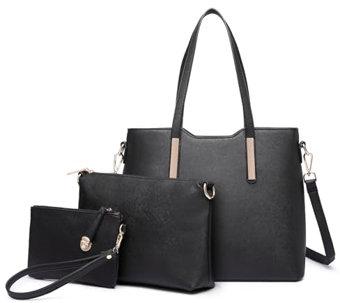 Miss Lulu Handtasche Damen Shopper Schultertasche Groß Henkeltasche Tragetasche Aktentasche Tasche Tote für Büro Schule Einkauf Reise Elegant PU Leder 3 Stück Set