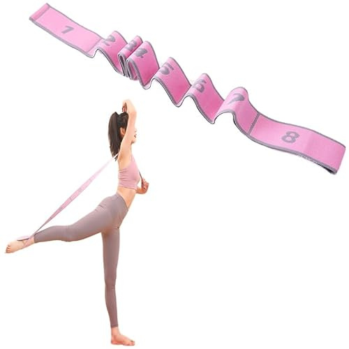 fdsmall Yoga Stretching Band Resistance Bands Fitness Bands Yoga Stretch Strap with 8 Loops Highly Elastic Gymnastics Band Upgrade Extend Yoga Stretching Strap Effective Stretching (Pink)