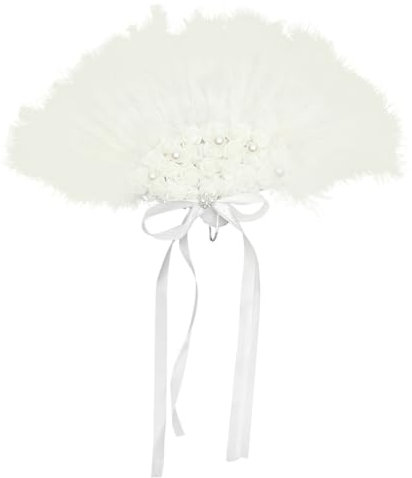 Amosfun 5st Lüfter Halten Plume-Fan Dekorativer Federfächer Faltbarer -Handheld Handventilator Vintage-Fan Chinesischer Faltfächer Tanzende Fans Spitze Damen Hochzeit Weiß Maske