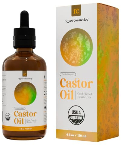 River Cosmetics Organic Castor Oil, Cold Pressed in Glass Bottle for Naturally Nourishing Hair Care and Skincare, USDA Certified Organic 100% Pure Castor Oil, Hexane Free, 4 Fl Oz.