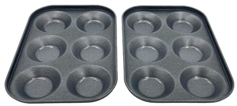 Samuel Groves 2 Pack Bun Yorkshire Pudding, Cupcake, Muffin, Mince Pie Tray, Double Coil Coated Non Stick, UK Made - Perfect for Air Fryer, PFOA & BPA Free (6 Hole)