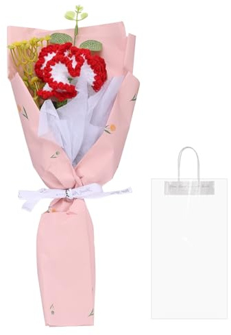 QUARKZMAN Mazzo Fiori Uncinetto, Bouquet Garofani Realizzati a Mano, Bouquet Fiori Artificiali Uncinetto per Festa Mamma, Compleanni, Matrimoni, Lauree, Rosso a Gradiente