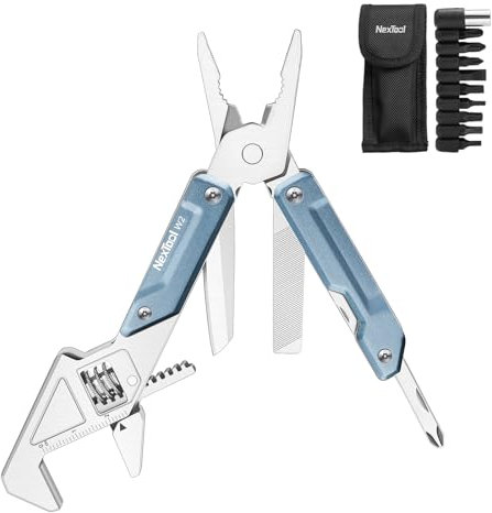 NexTool W2 Multitool, 8 in 1 Multi Tool Werkzeug mit verstellbarem Schraubenschlüssel, Multitool Zange, Taschenmesser, Schraubendreher und Feile, Multiwekzeug mit 9 in 1 Bits Set und Nylonscheide