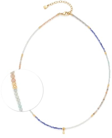JEWELS BY LEONARDO Halskette Ciao Babelli, kurze Kette aus goldfarbenem Edelstahl, pastellfarbene Natursteinchen und kleine Goldtropfen, 42-47 cm Länge, Schmuck Geschenk, 024470