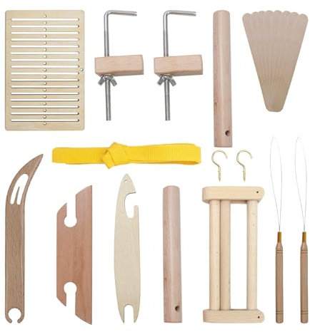 Weaving Loom Kit, Wood DIY Weaving Loom Including Warping Peg, Clamp Warping Clamp, Beveled Inkle Weaving Shuttle Kit for Weaving Lovers Beginners Knitted Crafts DIY