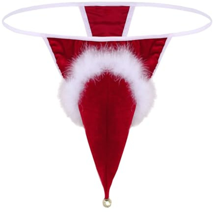 RUNQHUI Herr stringtrosa jultomte G-string stringtrosa mikrostring string trosor underkläder jultomte cosplay, Färg: röd, XXL