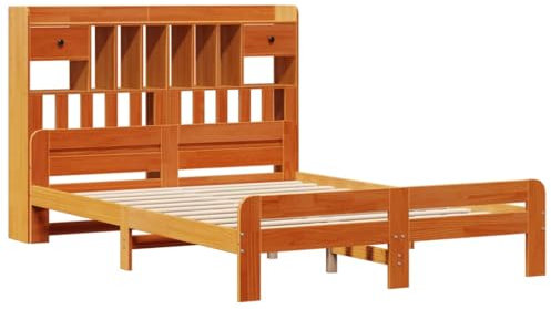 vidaXL Massivholzbett, Holzbett mit Kopfteil Fußteil Lattenrost, Doppelbett für Schlafzimmer, Bett Bettgestell, Wachsbraun 140x200cm Massivholz Kiefer