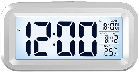 APM Snooooze - Reloj Despertador Digital para habitación, Reloj de Escritorio con Pilas, Alarma Digital con luz Nocturna Inteligente, Pantalla 12/24H – C°/F° – Fecha, para Ado, Adulto y Niño, Blanco,