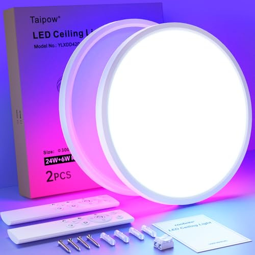 Plafoniera Led Soffitto Dimmerabile 2Pcs, 24W 2160LM Lampada da Soffitto con Telecomando, Moderno 3000K-6500K RGB Plafoniere da Soffitto per Soggiorno Camera da Letto Cucina Bagno Balcone - Ø30cm