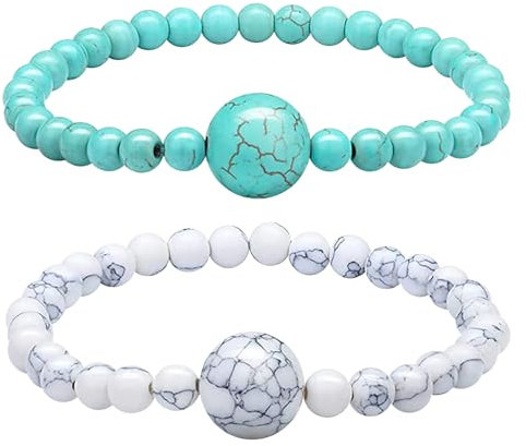 Anti Nausea Wristband 2Pcs Adjustable Natural Stone Relief Healing Crystal Bracelets Turquoise Beaded Wristband Seasickness Motion Bands for Morning Sickness Car Sickness Travel Sickness (White Green)