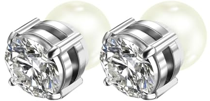 JewelryWe Magnetörhängen pärlörhängen för kvinnor: 8 mm vita pärlor zirkonia rostfritt stål magnetiska örhängen falska piercing örhängen magnetörhängen utan öronhål klämma på örhängen smycken silver,