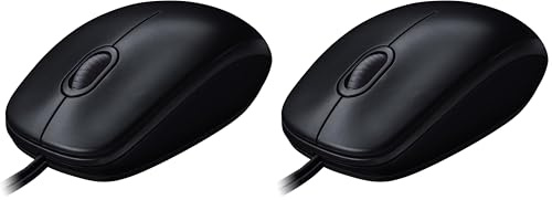 Logitech M100 Wired USB Mouse 3 Buttons 1000 DPI Optical Tracking, For left and right handed users, Compatible with PC, Mac, Laptop - Black (Pack of 2)