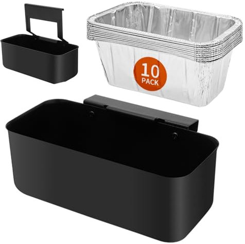 Ziopetru Blackstone - Juego de taza de grasa y bandeja de goteo – Colector de grasa universal compatible con parrillas de 17/22/28/36 pulgadas – Incluye 10 forros de aluminio y ganchos largos