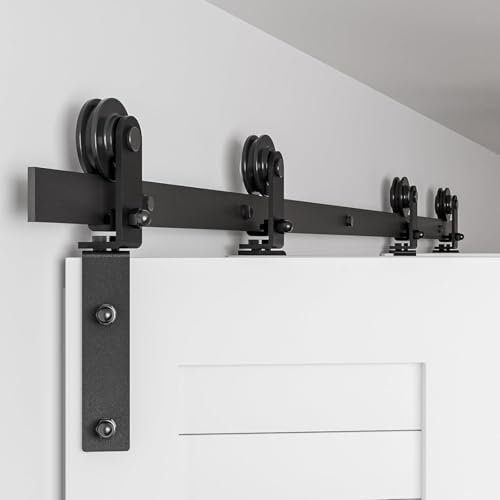 Kit de quincaillerie complet avec rail et roulettes pour porte coulissante pliante de 122 cm avec 4 portes en bois de 29 cm (porte non incluse) noir