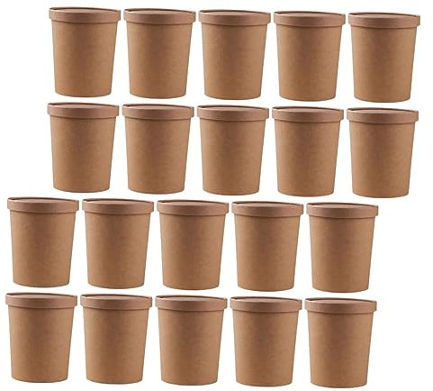 GOOHOCHY Lot de 25 Sets Gobelets à Soupe en Papier Kraft 32Oz avec Couvercles Contenants à Soupe Portables Résistants à L'Huile Utilisation à Emporter Conformes aux Alimentaires