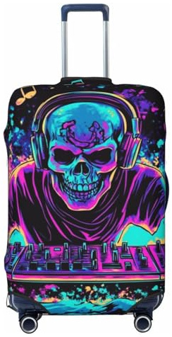 Energetic Skeleton Dj Housse de protection élastique pour valise de voyage Motif imprimé anti-rayures, Noir , L