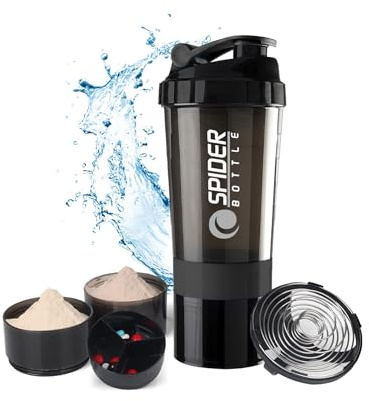 Active 100 Protein-Shaker-Flasche 500 ml mit extra Fach – Gym Shaker Flasche für Männer und Frauen, perfekt für Protein-Shakes & Nahrungsergänzungsmittel (schwarz)