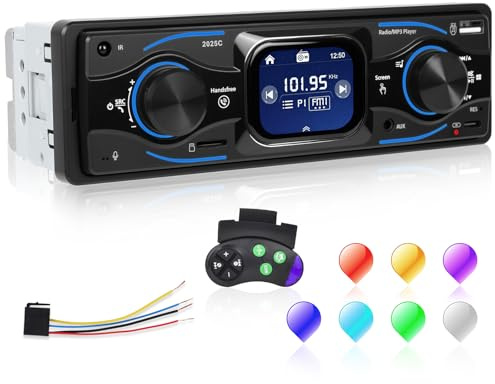 Autoradio 1 Din con Equalizzatore, Touchscreen TFT da 2,17 Pollici Autoradio Bluetooth con Chiamate in Vivavoce Bluetooth, SWC, Porta Type-C/USB/AUX/TF, Display con Indicazione Dell'ora