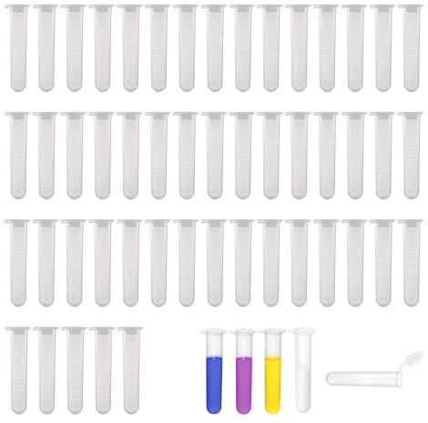 HUAZIZ 50 Pièces Tubes à Centrifuger en Plastique avec Bouchon à Pression, Micro-Tubes à Centrifuger, Fond Rond, Transparents, 10ml Tubes à Essai à Centrifuger en Plastique