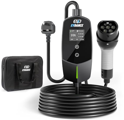 EVDANCE Cavo di ricarica EV tipo da 2 a 3 pin spina 6 m [6-10 A] caricatore elettrico portatile regolabile per auto elettrica con ritardo di 0-12 ore, IP66, cavo di ricarica di tipo 2 per EV e PHEV