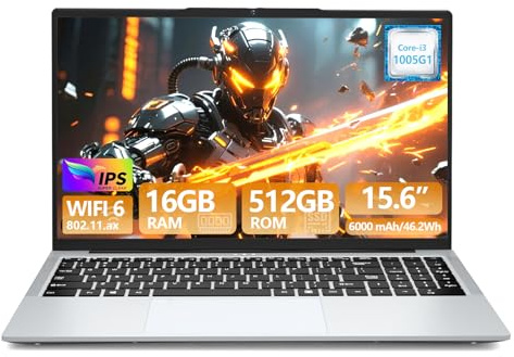 Portatile PC 15,6 pollici Core i3-1025G1 Processore, Notebook 16GB RAM SSD 512GB, Laptop con batteria 6000 mAh, tastiera retroilluminata,Type-C, USB 3.0, Mini HDMI, Wi-Fi 6/BT 5.0 Computer portatile