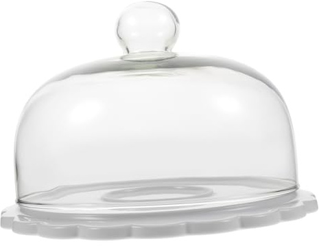 Yardenfun Alzata Per Torta in Vetro e Ceramica Con Cupola Trasparente, Espositore Per Dessert e Cupcake, Set Porta Torta Con Coperchio Protettivo Per Matrimoni e Uso Domestico