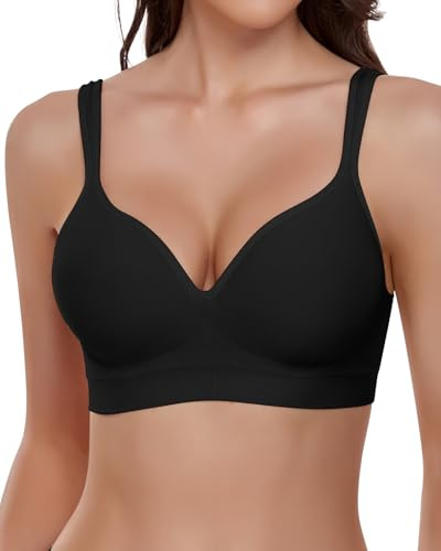 WOWENY Tshirt BH Damen ohne Bügel Schalen BH Bügelloser Seamless Bustier Soft Bequem Komfort Minimizer Bra Stütz-BH mit Breiten Trägern