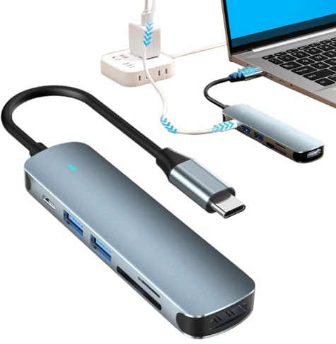 JIEBWCHA Hub USB C Multiport | Adaptador Multipoorta USB C - Dispositivo 6 en 1 Portátil para Reuniones Creadores de Contenido Entusiastas de Tecnología y Aulas