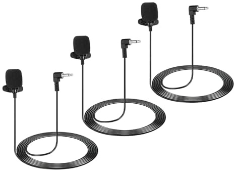 sourcing map Lavalier Lapel Microphone, 3.5mm Elbow Mono Condenser Collar Microphone 1.2m Wired Omnidirectional Condenser Mini Lapel Mic for Teachers Presenters Pack of 3