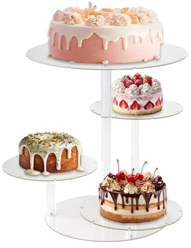QZDAFFIC 4 Tier Acrylic Cake Stand, Clear Round Cupcake Display | 4 Detachable Tiers for Easy Storage, Elegant Design Perfect for Displaying Desserts at Weddings and Birthdays