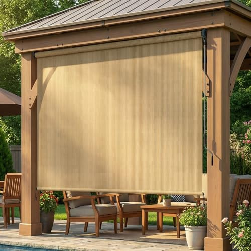LIFERUN Auvent vertical 180*240 cm,Store Vertical,Toile d'ombrage HDPE pour pergola de terrasse,Auvent de balcon,Tube en aluminium avec commande à manivelle sans fil,pour balcon,Terrasse,Jardin, 1 PCS