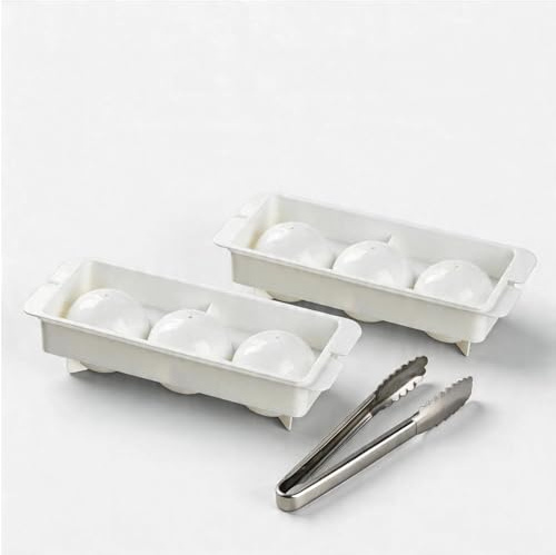 2 Pack Large Ice Ball Maker Moulds with Ice Tongs, 6cm Reusable Round Ice Cube Trays with Lids, Giant Ice Sphere Moulds for Whisky, Cocktails, Gin, Bourbon & Scotch Drinks